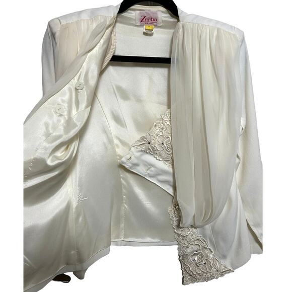 Vintage 80s Zeeba NY Lace Embroidered Formal Jacket Structured Shoulders Size 6 - Picture 3 of 16